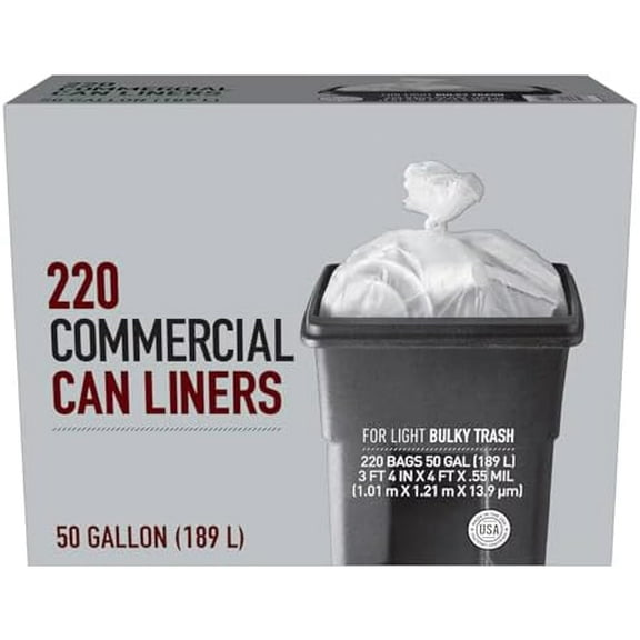 Tough and Durable 50 Gallon Commercial Can Liners, One-by-One Technology - 220 ct.
