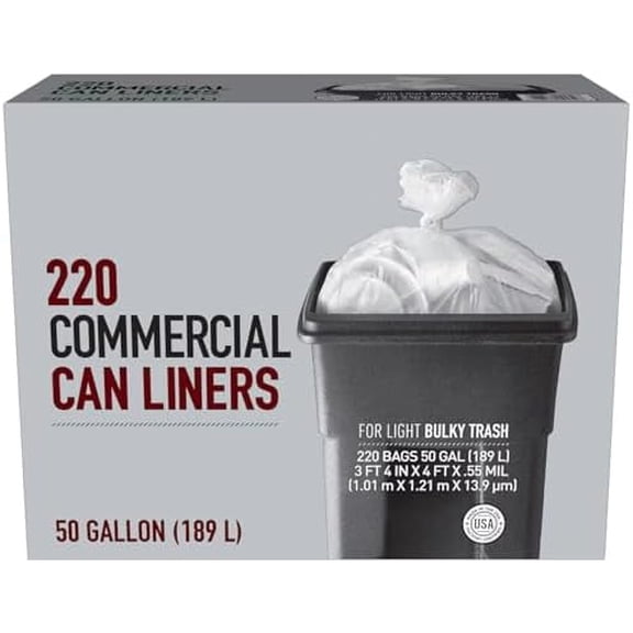 Tough and Durable 50 Gallon Commercial Can Liners, One-by-One Technology - 220 ct.