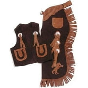 Tough1 Kid's Vest & Chap Set w/ Horses (Brown, Medium)