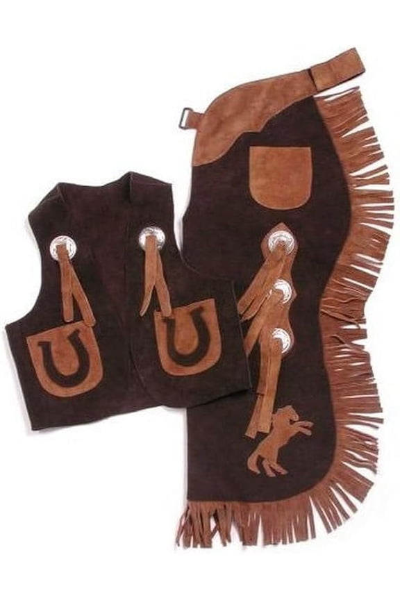 Tough1 Kid's Vest & Chap Set w/ Horses (Brown, Medium)