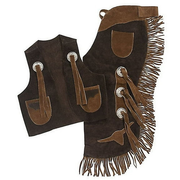 Tough 1 Western Chaps Kids Vest Set Longhorns Adjust S Brown 63-370