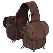 Tough 1 Soft Leather Adjustable Horn Bag W/ Dee Rings Two Pockets Brown