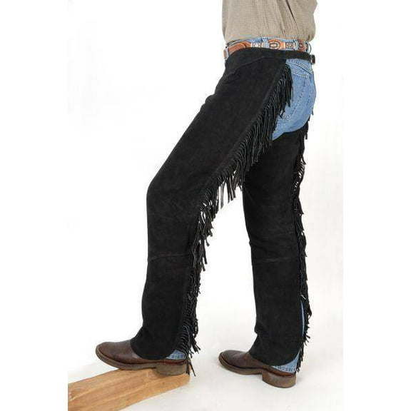 Tough 1 Western Chaps Adult Contour Fringed Adjustable L Black 63-88