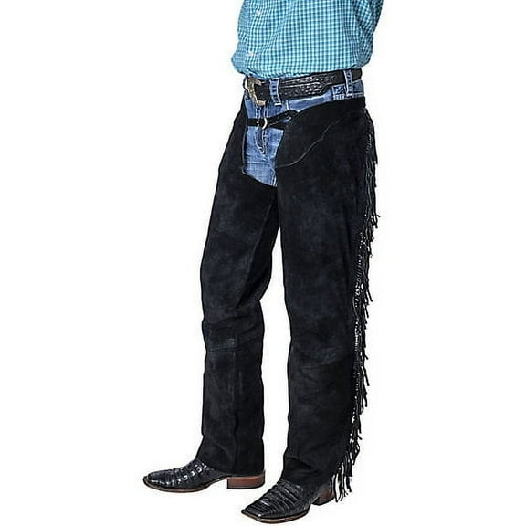 Tough 1 Western Chaps Adult Contour Fringed Adjustable XL Black 63-88