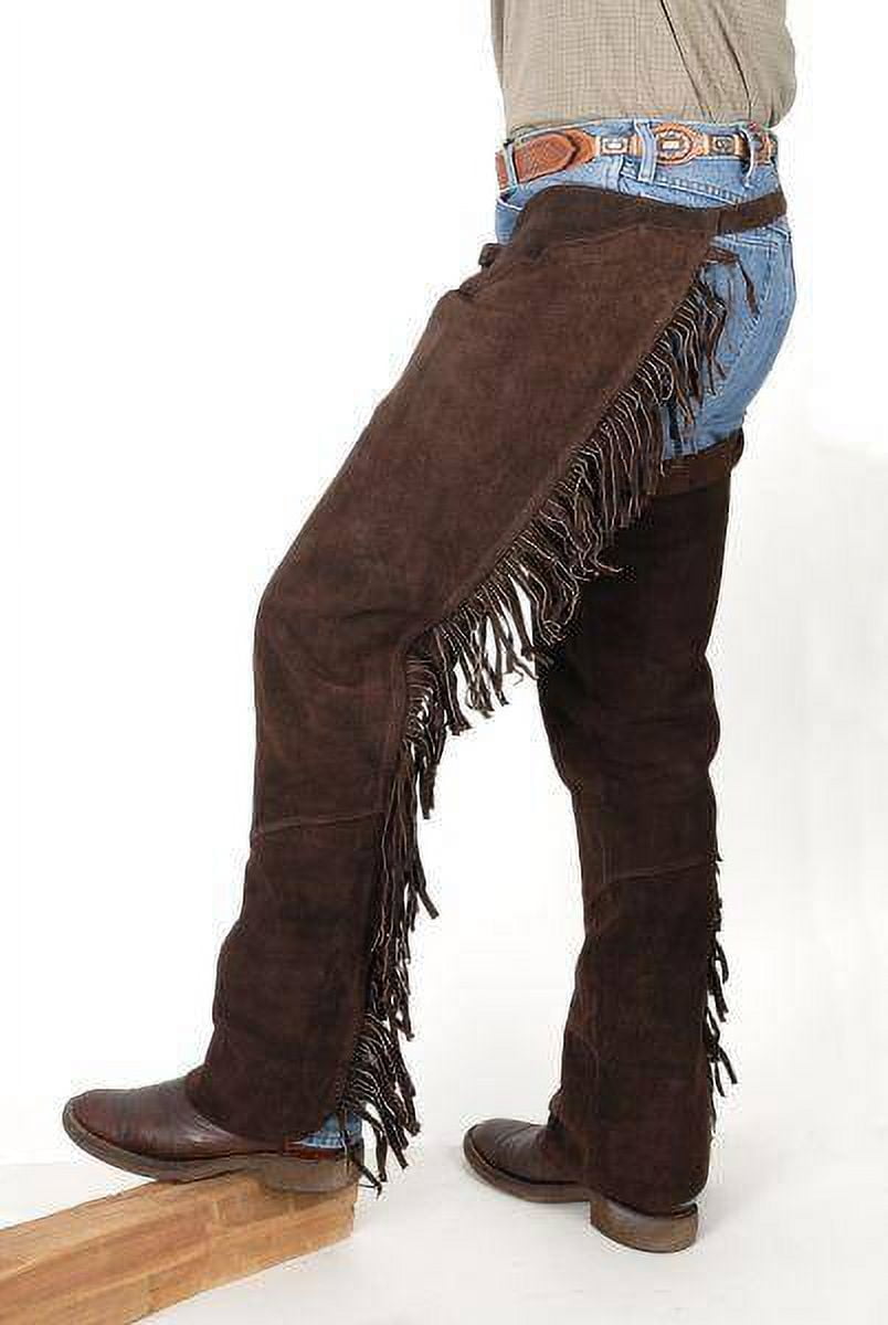 Tough 1 Western Chaps Adult Contour Fringed Adjustable S Brown 63