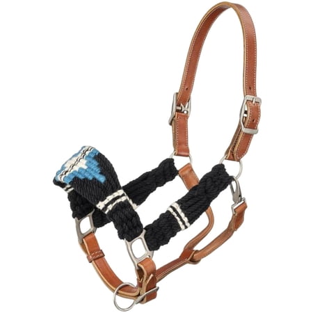 Tough 1 Western Halter Leather Navy Blue Gray Turquoise Cream 44-1525