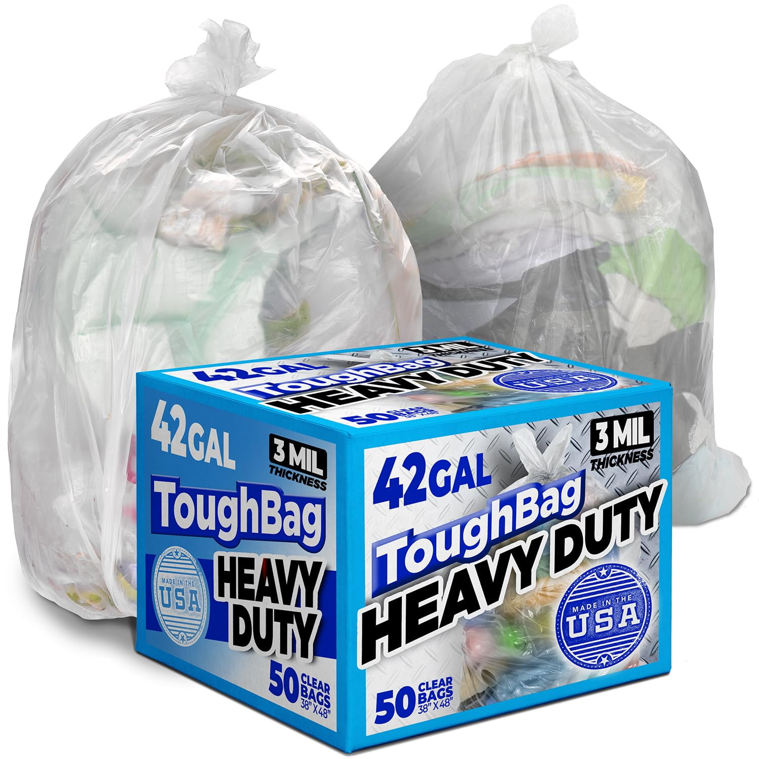 ToughBag 40-42 Gallon Trash Bags, 2.5 Mil Contractor Bags, 50 Count