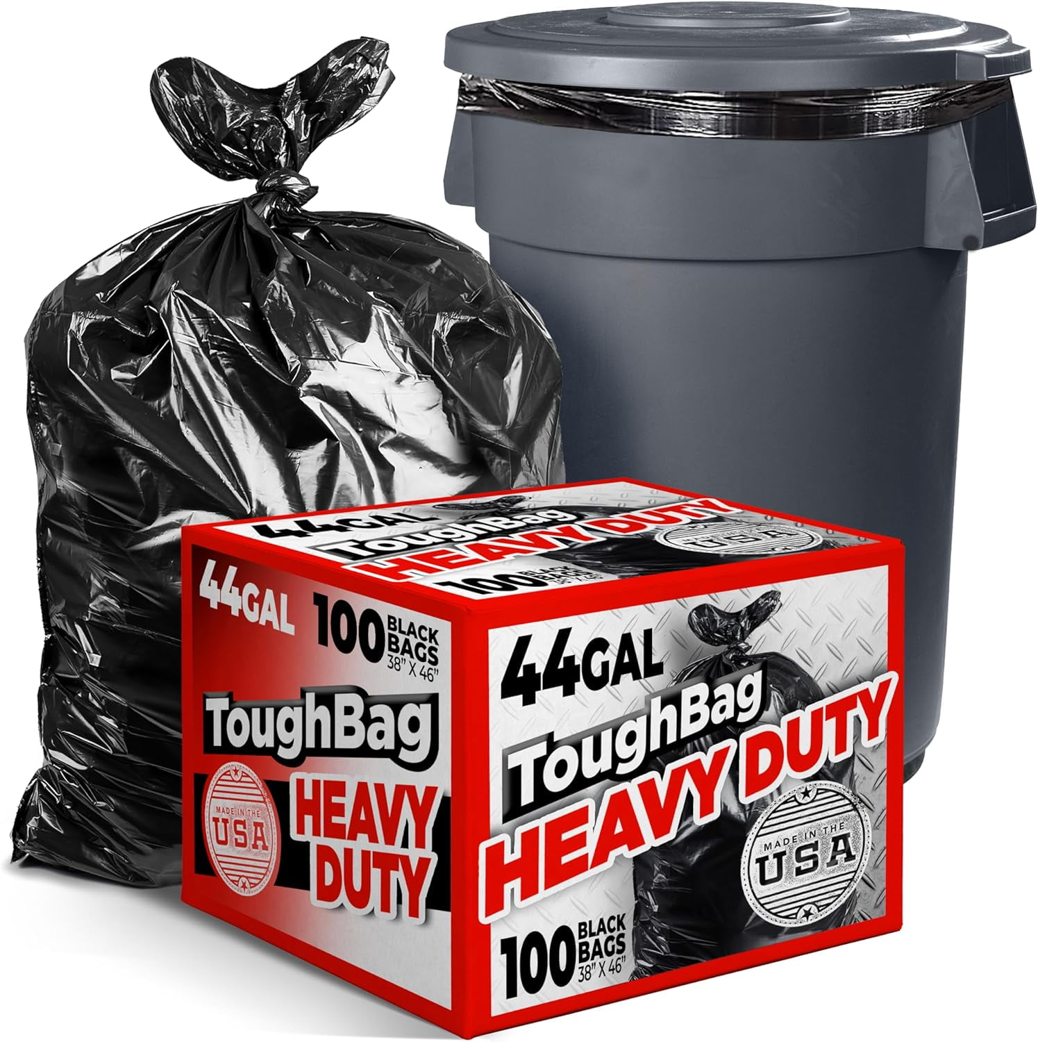 Heavy-Duty Black Recycled Contractor Trash Bags, 44 Gallon, 100 Count