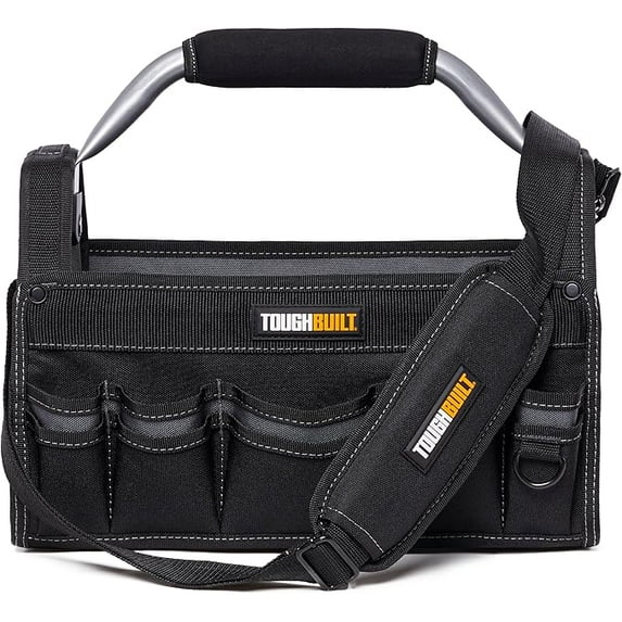 ToughBuilt – 15" Builder Tool Tote, Heavy-Duty Open-Top 1680D Ballistic Fabric Tote with Reinforced Steel Handle, Waterproof Hard Base & Multiple Storage Pockets