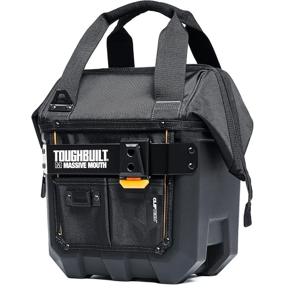 ToughBuilt - Massive Mouth 12-Inch Tool Bag, Compact Wide-Opening Tool Bag with Hard Body Construction, Reinforced Handles, Shoulder Strap, and 25 Pockets