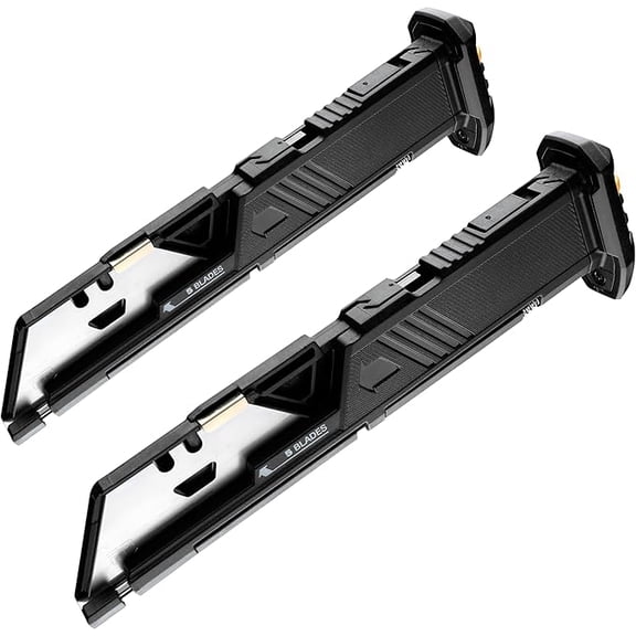 ToughBuilt - Utility Knife, 2 Blade Magazines for Reload + 10 Utility Blades, Auto-Loading Storage with 3-Position Indicator Switch, Durable Blade Mags for Quick Reloading