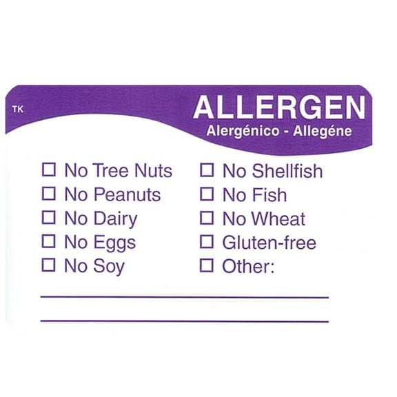 ToughMark Allergen Label White Repositionable Purple - 3"L x 2"H 500 Per Roll