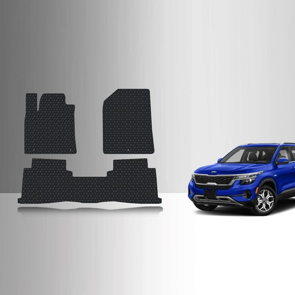 ToughPRO Front + 2nd Row Mats Compatible with KIA Seltos 2020 3 Piece - All Weather Heavy Duty (Made in USA) Black Rubber