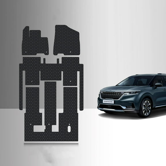 ToughPRO Front + 3rd Row Mats Compatible with KIA Carnival Hybrid 2025 8 Seater - All Weather Heavy Duty (Made in USA) Black Rubber