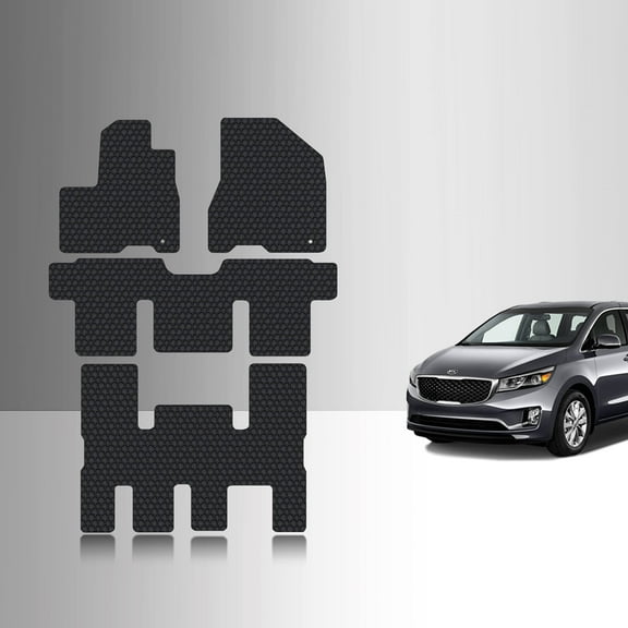 ToughPRO Front + 3rd Row Mats Compatible with KIA Sedona 2015 8 Passenger - All Weather Heavy Duty (Made in USA) Black Rubber