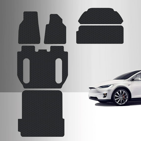 ToughPRO Front Mats Compatible with Tesla Model X 2018 6 Seater RHD only - All Weather Heavy Duty (Made in USA) Black Rubber