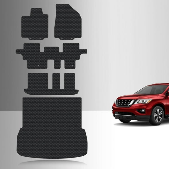 ToughPRO Full Set + 3rd Row + Trunk Mats Compatible with Nissan Pathfinder 2017 - All Weather Heavy Duty (Made in USA) Black Rubber