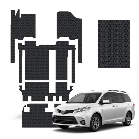 ToughPRO Full Set + Storage Mats Compatible with Toyota Sienna 2011 8 Seater - All Weather Heavy Duty (Made in USA) Black Rubber