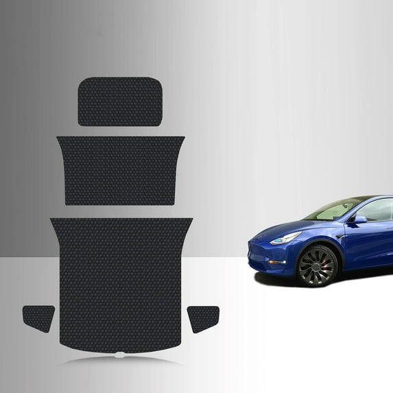 ToughPRO Storage + Trunk Mats Compatible with Tesla Model Y 2022 5 Seater - All Weather Heavy Duty (Made in USA) Black Rubber