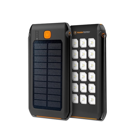 ToughTested Dual 10,000mAh Solar Power Bank with USB-C PD 18W & USB-A, 18-LED Flashlight, IP44 Weatherproof Rugged Portable Charger with 5-Year Warranty for Camping & Emergency Use