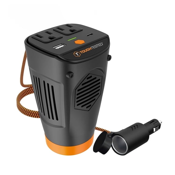 ToughTested 150 Watt Cup Holder Power Inverter, Coverts vehicle DC power into usable AC and USB power