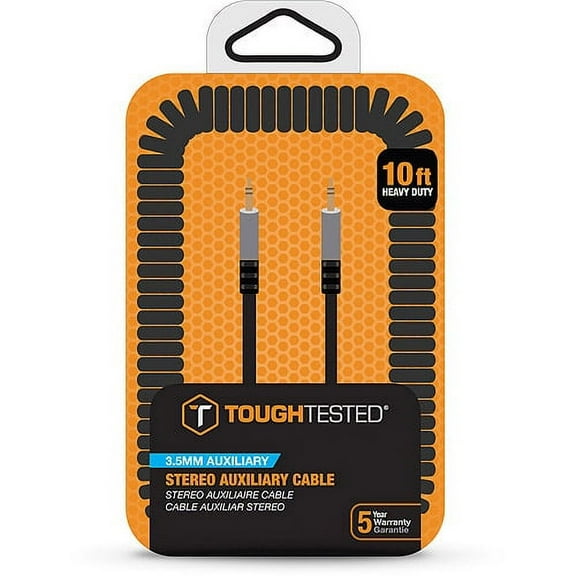 ToughTested 3.5mm AUX Heavy Duty Coiled Cable, 10'