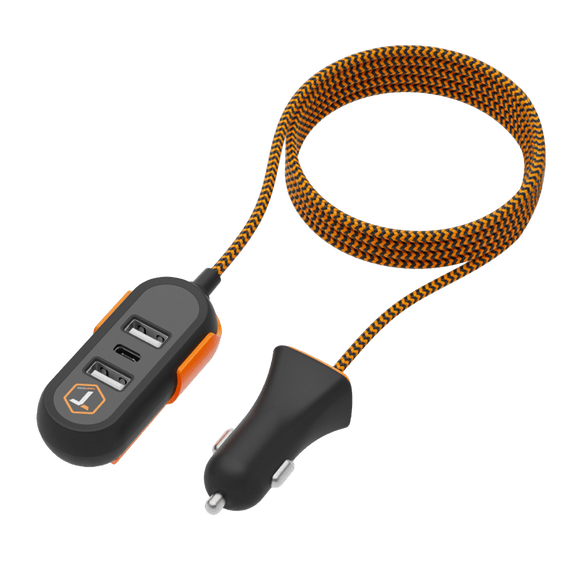ToughTested 4 Ports Extender 47W PD Car Charger, Front & Backseat USB C Car Charger, 5 Ft Extension Cord, Multi Port Car Charger Adapter