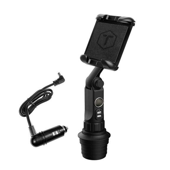 ToughTested BOOM Power Tower Heavy-Duty Cup Holder Tablet & Phone Mount with USB Ports and 12/24V Socket, Adjustable 13 Locking Boom Arm, Expanding Base, Fits Phones & Tablets up to 13