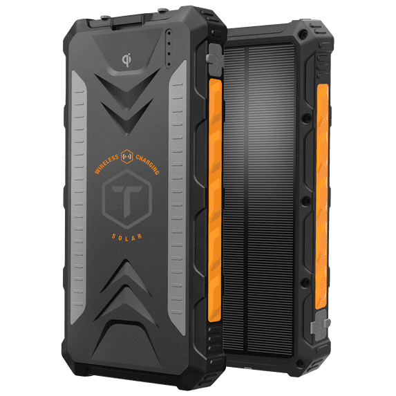 ToughTested ROC10 10,000mAh Solar Power Bank with Qi Wireless Charging, USB-C PD & Dual USB-A Ports, LED Flashlight, IP65 Waterproof Rugged Portable Charger for Camping, Travel & Emergency Use