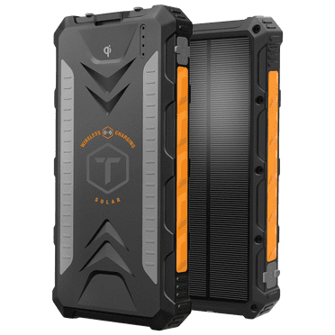 ToughTested ROC10 10,000mAh Solar Power Bank with Qi Wireless Charging, USB-C PD & Dual USB-A Ports, LED Flashlight, IP65 Waterproof Rugged Portable Charger for Camping, Travel & Emergency Use