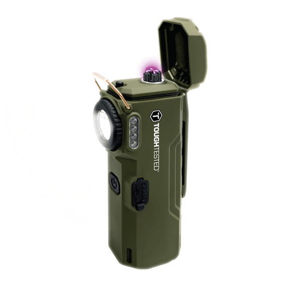 ToughTested Rechargeable Arc Lighter & LED Flashlight, Windproof Flameless Plasma Lighter with 1800mAh Power Bank, USB-C Camping Light