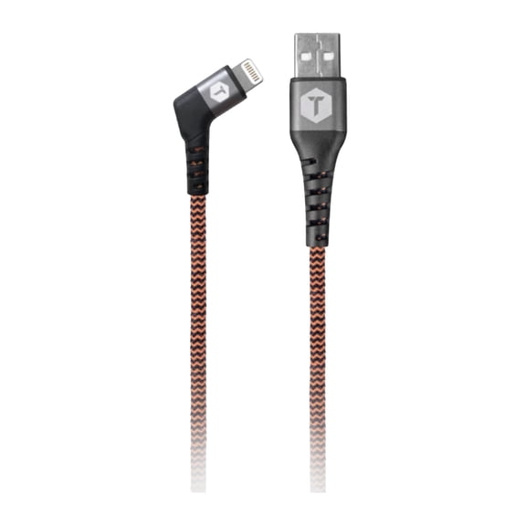 ToughTested 6FT 90 Angled Lightning to USB-A Rugged Braided Cable - MFi Certified iPhone/iPad Charger Cord, P.E.T. ArmorWeave, 2.4A Fast Charge & Sync, Reinforced Strain Relief, 5-Year Warranty