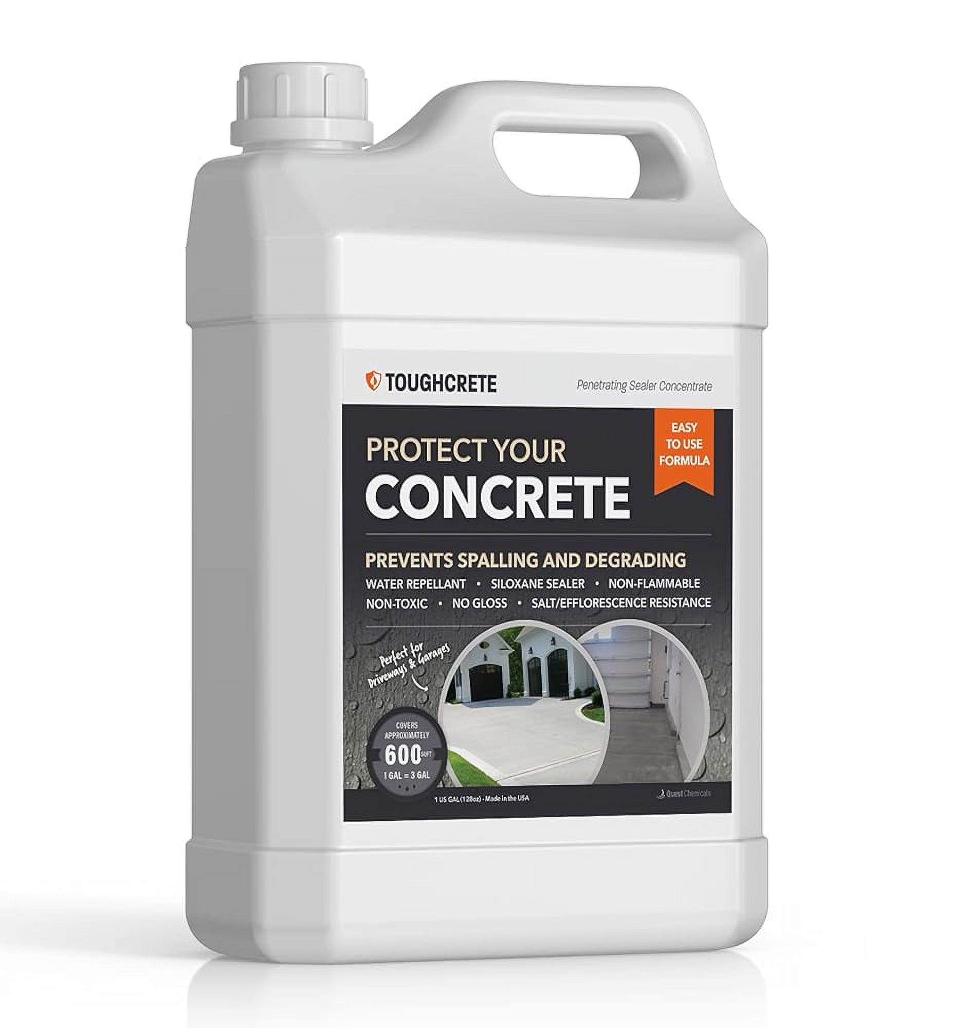 Toughcrete Concrete Sealer 1 Gallon (Covers 600Sqft) Concrete Sealant For Driveways, Garage