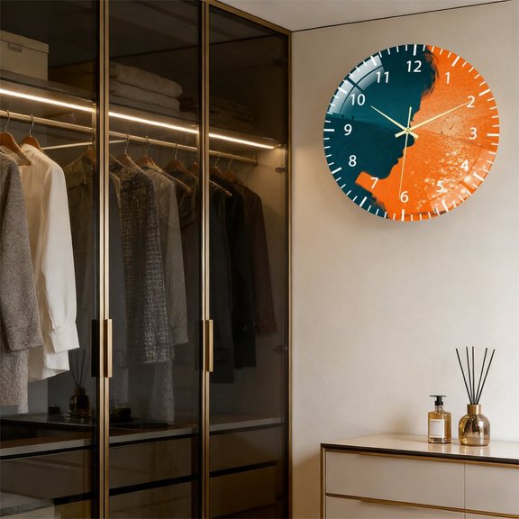 Toughened Glass Wall Clock with Coastal Sunset Art Silent Movement, Battery Operated(AA Batteries Not Inclued), Artistic Home Decor