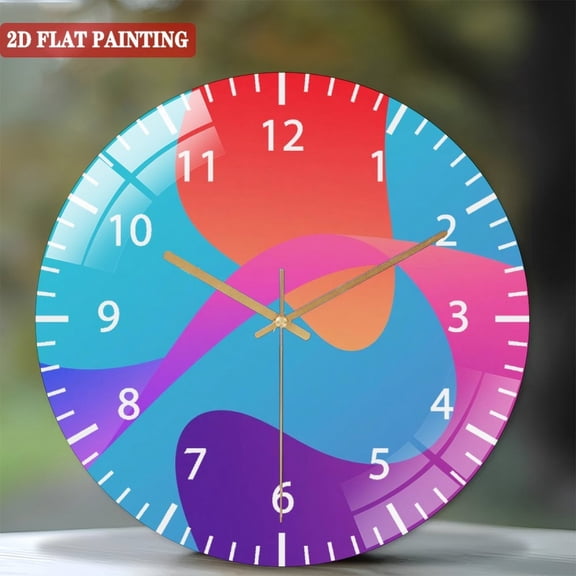 Toughened Glass Wall Clock with Colorful Swirl Gradient Silent Movement, Battery Operated(AA Batteries Not Inclued), Artistic Home Decor 12inches