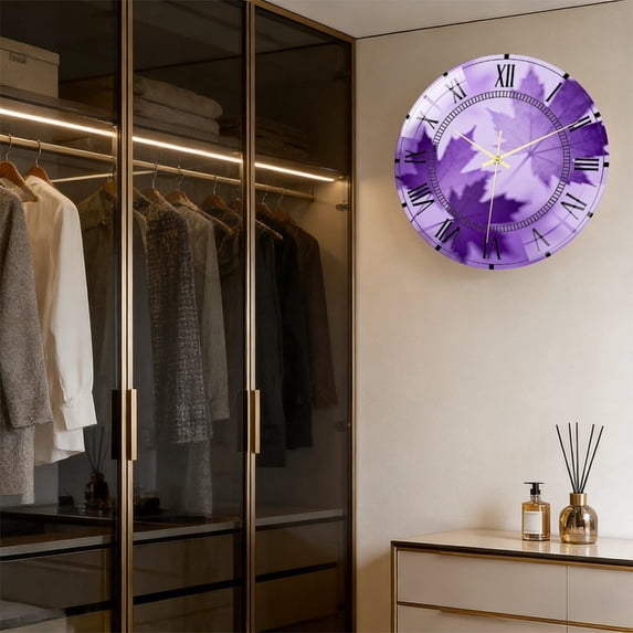 Toughened Glass Wall Clock with Maple Leaf Pattern Silent Movement ...