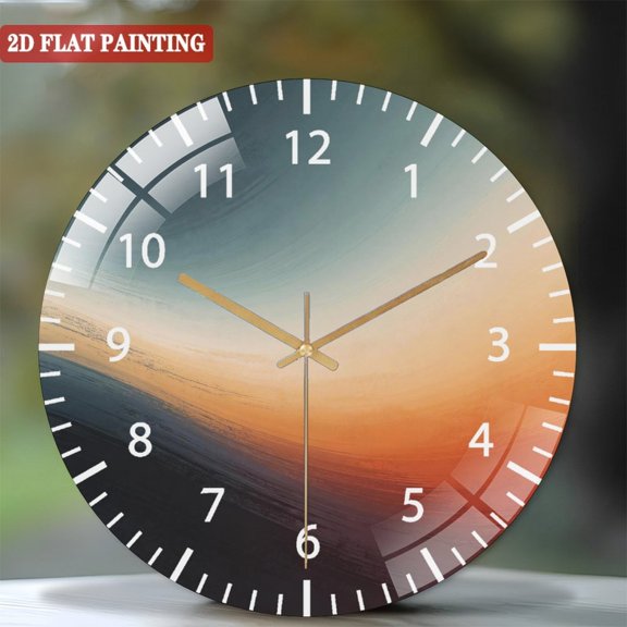 Toughened Glass Wall Clock with Sunset Ocean Horizon Silent Movement, Battery Operated(AA Batteries Not Inclued), Artistic Home Decor 12inches