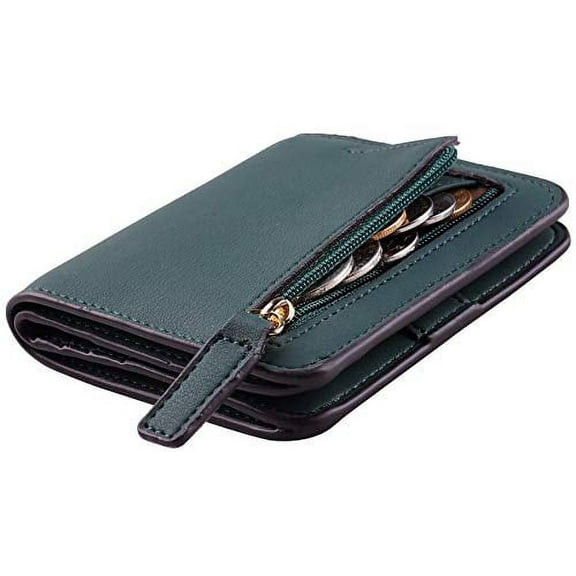Toughergun Womens Rfid Blocking Small Compact Bifold Luxury Genuine Leather Pocket Wallet Ladies Mini Purse with ID Window (04 ReNapa Green Coal)