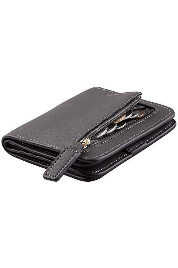 Womens Rfid Blocking Small Compact Bifold Luxury Genuine Leather Pocket Wallet Ladies Mini Purse with ID Window (06 ReNapa Grey Deep)
