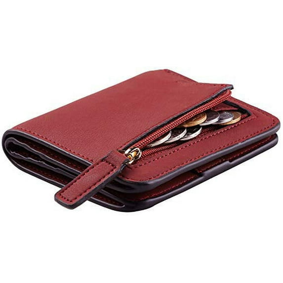Toughergun Womens Rfid Blocking Small Compact Bifold Luxury Genuine Leather Pocket Wallet Ladies Mini Purse with ID Window (11 ReNapa Red Deep)