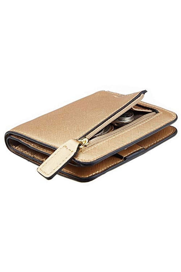 Womens Rfid Blocking Small Compact Bifold Leather Pocket Wallet Ladies Mini Purse with ID Window (CH Champagne Gold)