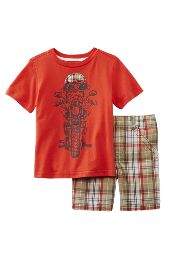 Infant & Toddler Boys Red Motorcycle Dog T-Shirt & Shorts Set 18m