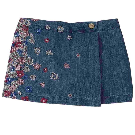 Toughskins Infant & Toddler Girls Blue Denim Skort With Embroidered Flowers 3T