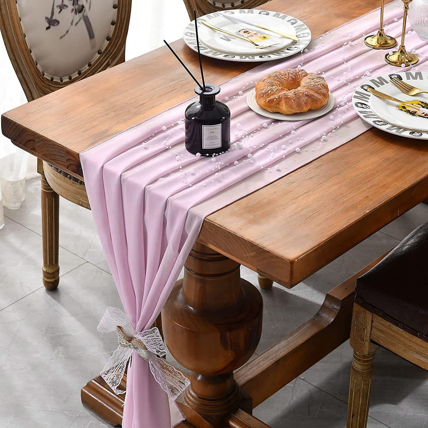 CHUQING Chiffon Table Runner 70x300cm - Beige Wedding & Party Decoration Fabric Runner - View #6