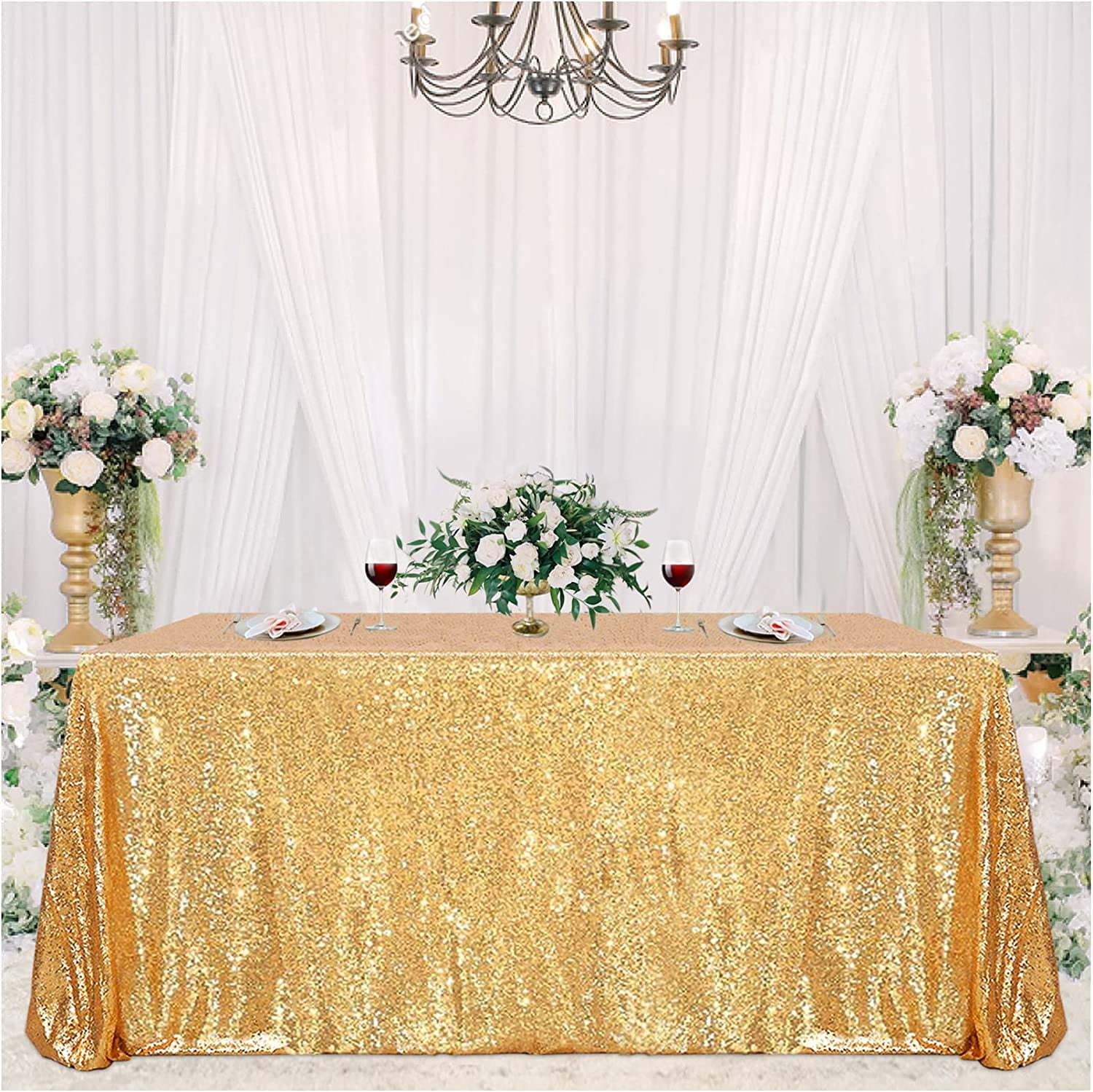 Touiyu Sparkly Gold Sequin Tablecloth Rectangle Glitter Table Linen