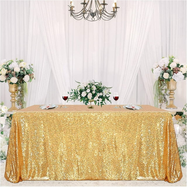 Touiyu Sparkly Gold Sequin Tablecloth Rectangle Glitter Table Linen 47x71inch Wedding Sequin ...