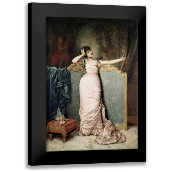 Toulmouche, Auguste 14x18 Black Modern Framed Museum Art Print Titled - Admiring Herself