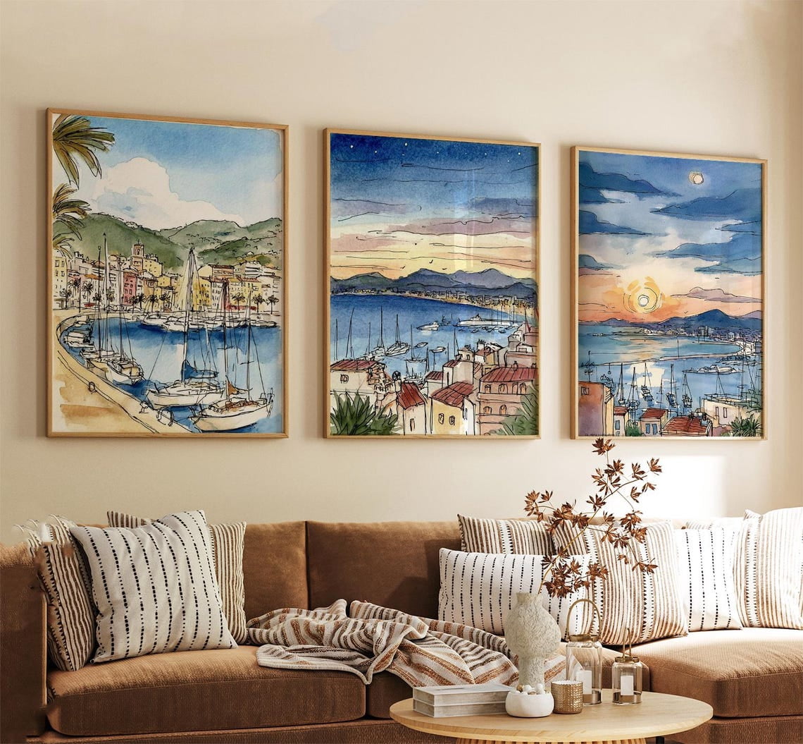 Toulon Harbor Wall Art Print Set, French Coastal Decor - Walmart.com