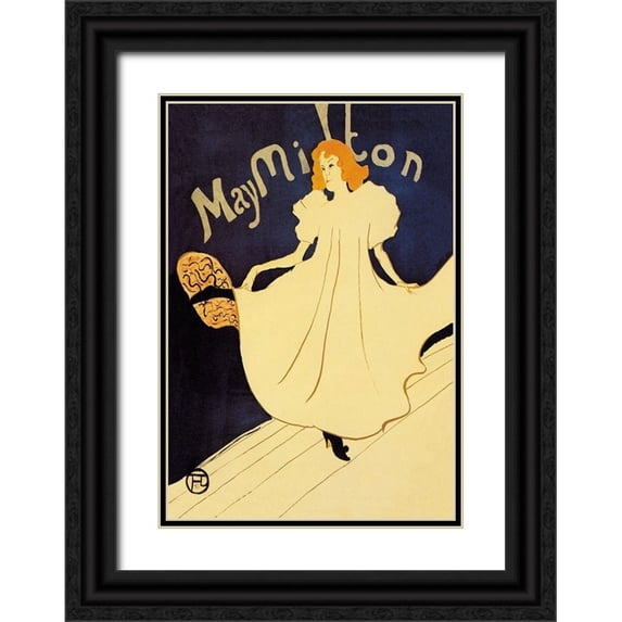 Toulouse-Lautrec, Henri 11x14 Black Ornate Wood Framed with Double Matting Museum Art Print Titled - May Milton on Stage