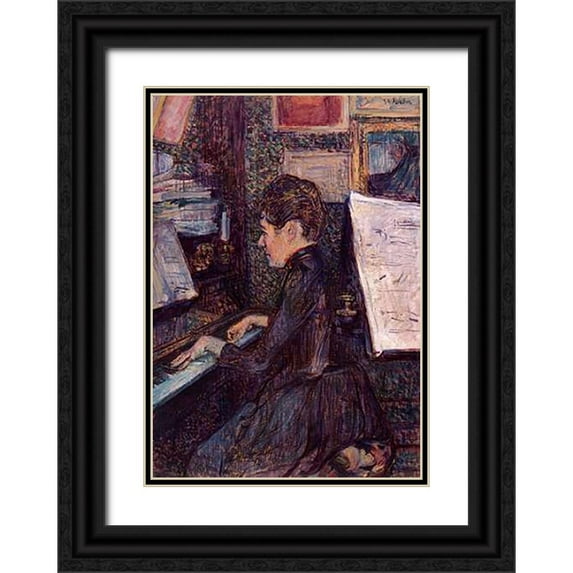 Toulouse-Lautrec, Henri 11x14 Black Ornate Wood Framed with Double Matting Museum Art Print Titled - Mlle Dihau Playing The Piano